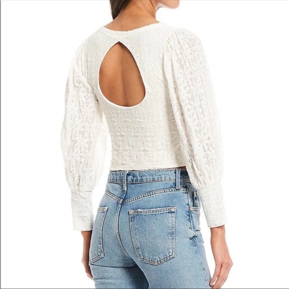 Free People Teatime Top Puff Sleeve Open Back Lace Top Size Small - Picture 9 of 10
